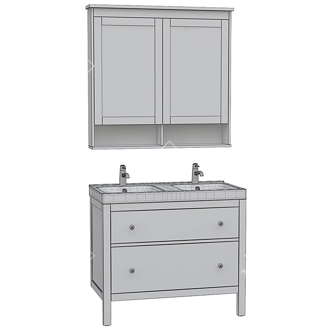 Modern Bathroom Furniture Set, Grey 3D model image 3