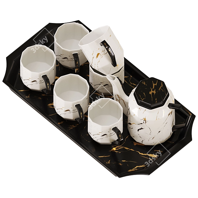 Marble Print Ceramic Tea Set 3D model image 2