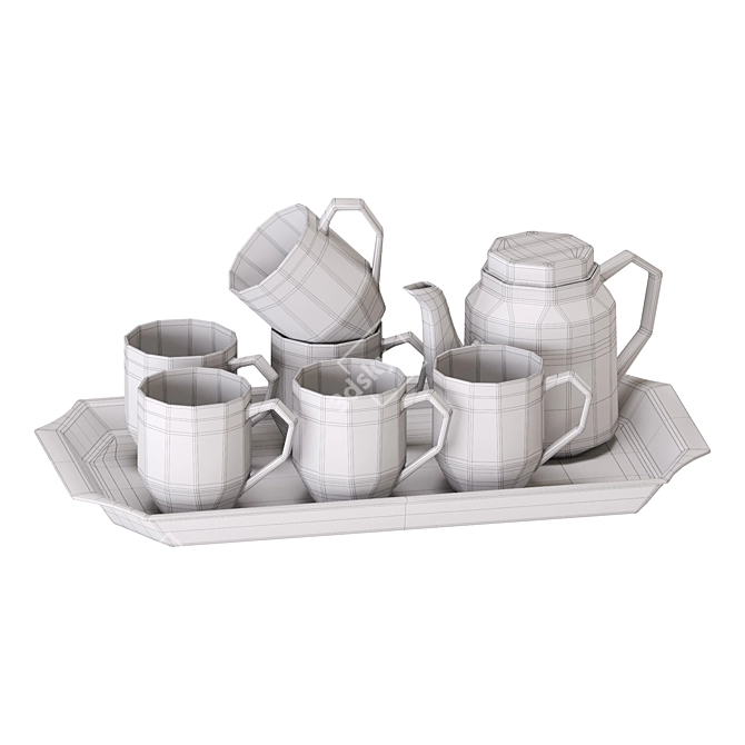 Marble Print Ceramic Tea Set 3D model image 4