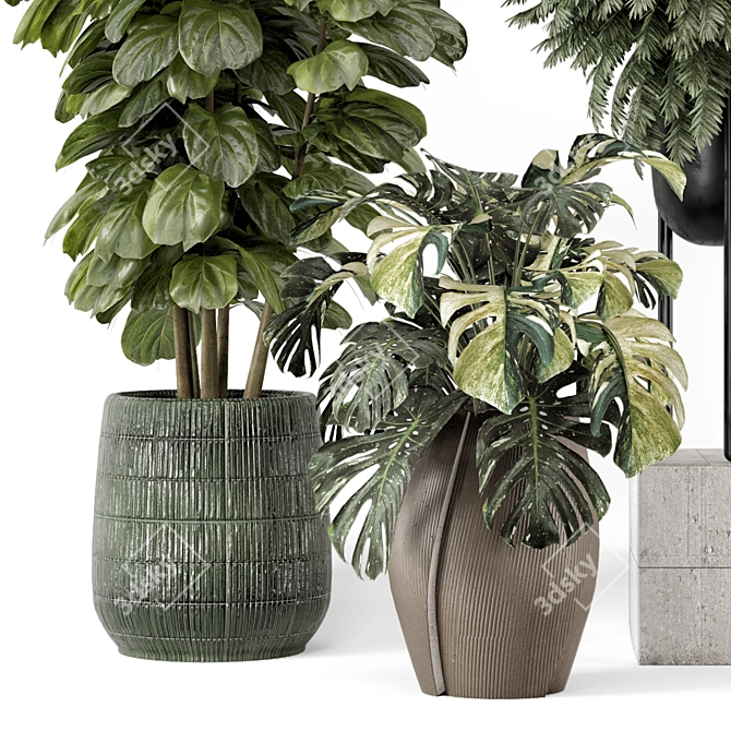 Handcrafted Stone Pots with Plants 3D model image 2