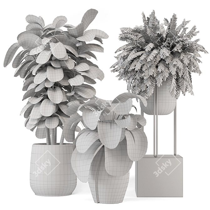 Handcrafted Stone Pots with Plants 3D model image 5