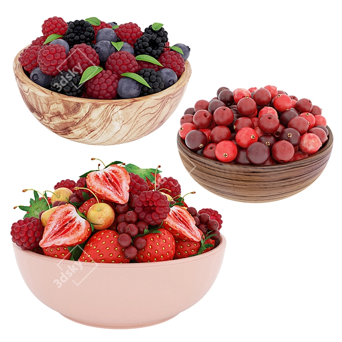 Assorted Berry Bowls Collection 3D model image 1