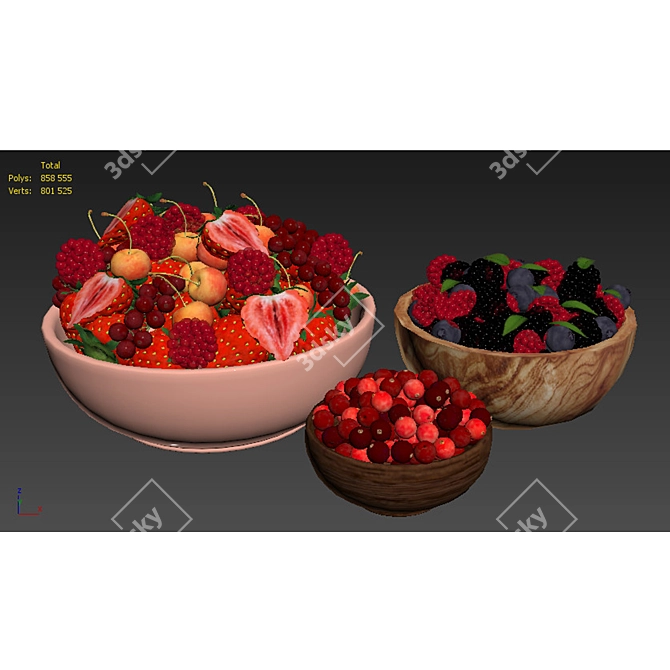 Assorted Berry Bowls Collection 3D model image 6