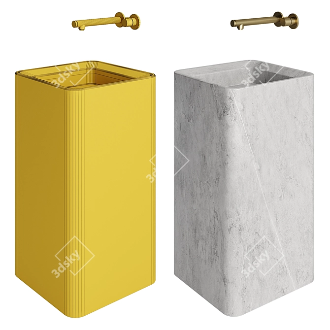 Cubise Stone Basin with Wall Mixer 3D model image 2