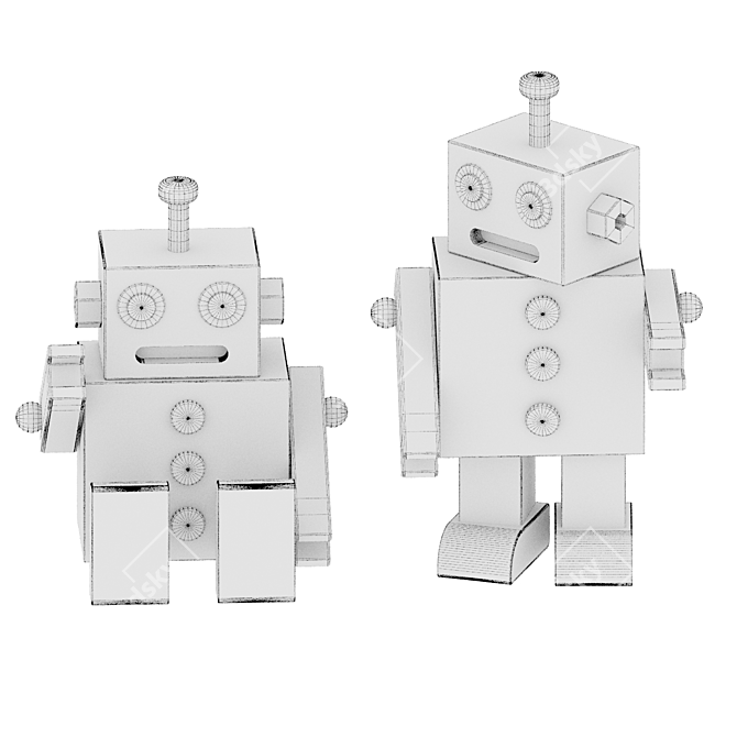 Wooden Vintage Robot Toy 3D model image 3