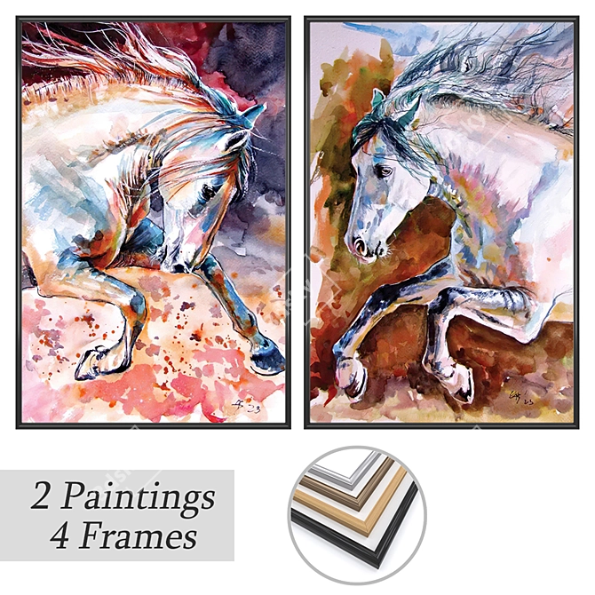 Duo Art Print Set with Frames 3D model image 1