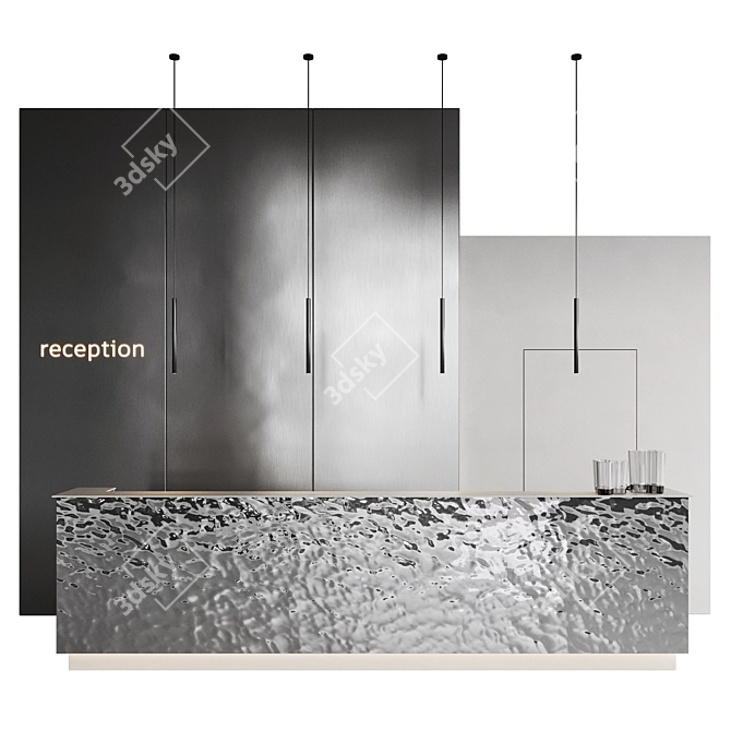 Metal Reception Desk with Vases 3D model image 1