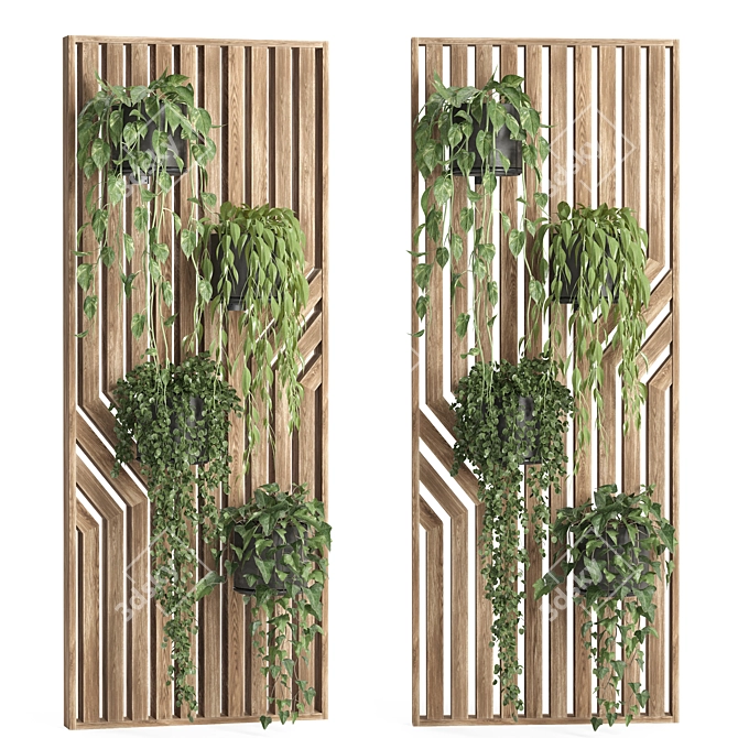 Wooden Wall Hanging Plant Stand 3D model image 1