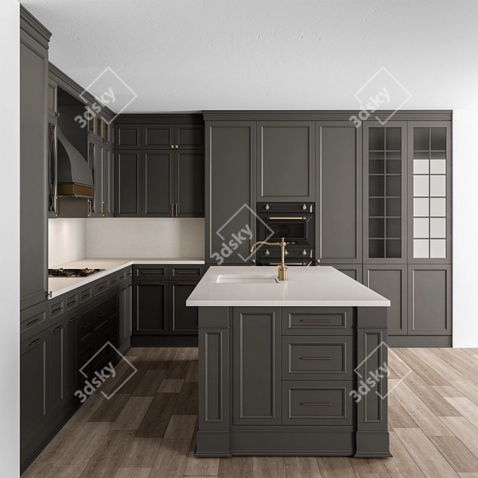 Modern Black Kitchen Set 3D model image 1