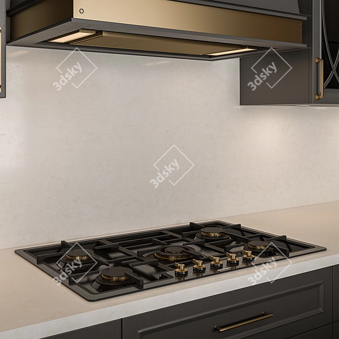 Modern Black Kitchen Set 3D model image 2