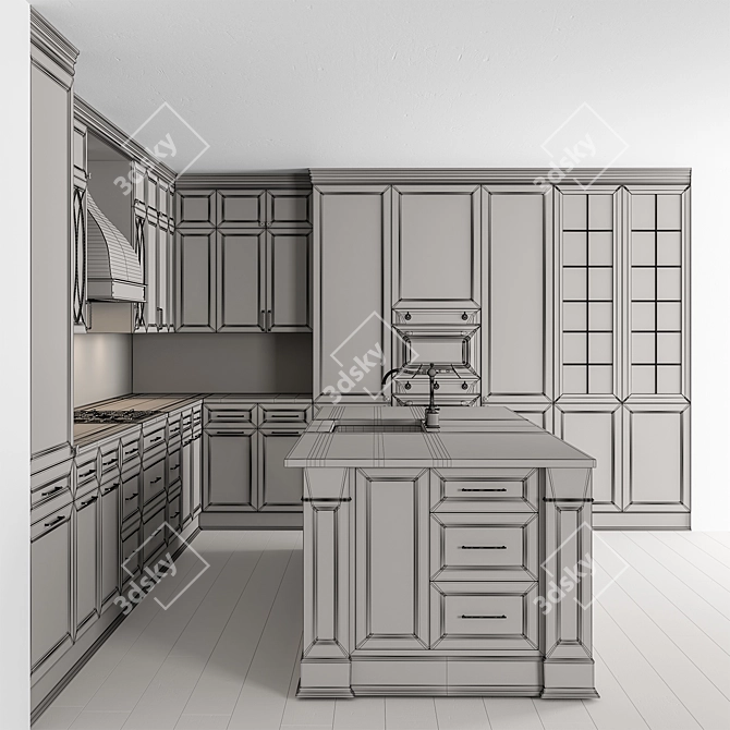 Modern Black Kitchen Set 3D model image 5