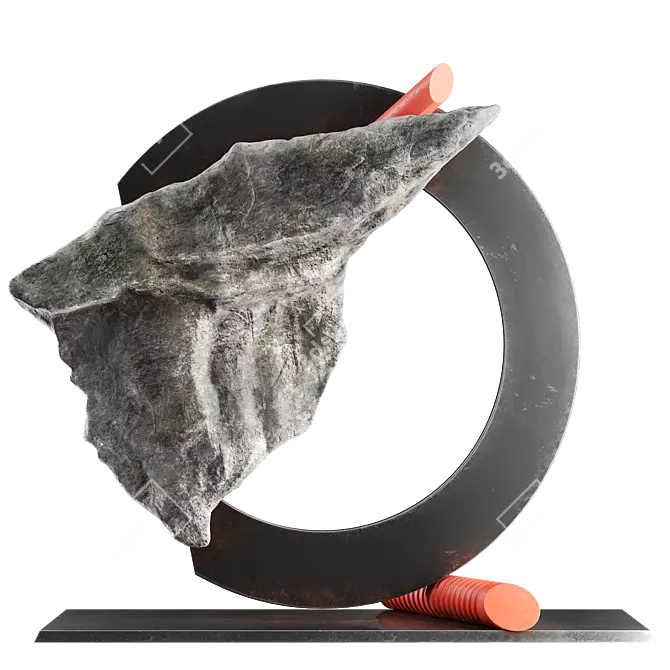 Modern Metal and Stone Sculpture 3D model image 1