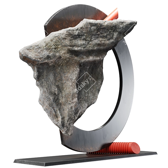 Modern Metal and Stone Sculpture 3D model image 4