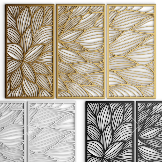 Elegant Triptych Rustic Wall Panel 3D model image 1