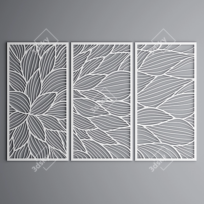 Elegant Triptych Rustic Wall Panel 3D model image 3