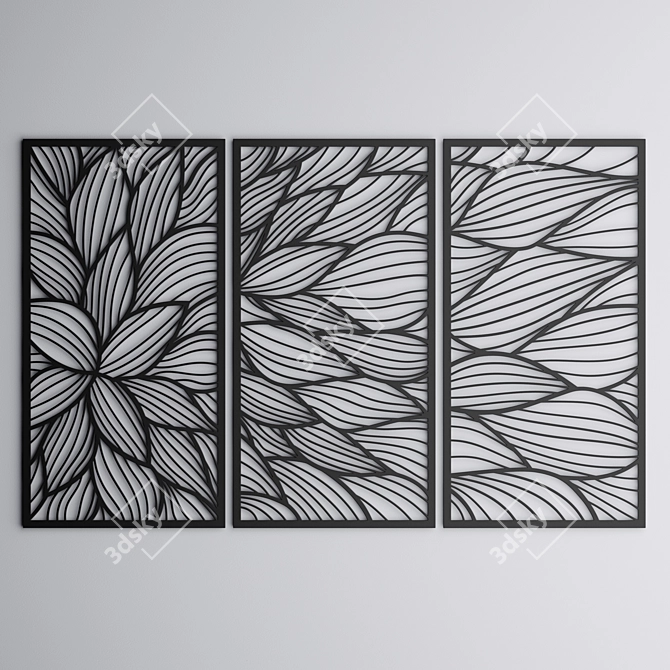 Elegant Triptych Rustic Wall Panel 3D model image 4