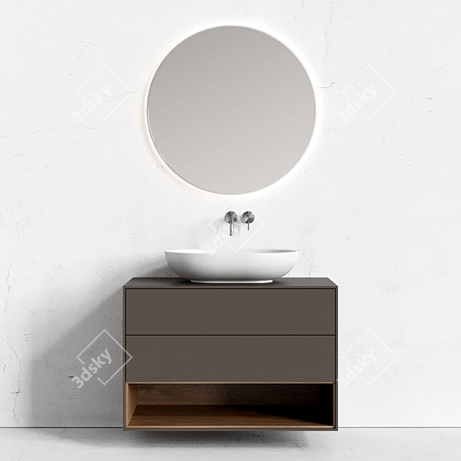 Designer Wall-Mounted Bathroom Vanity 3D model image 1