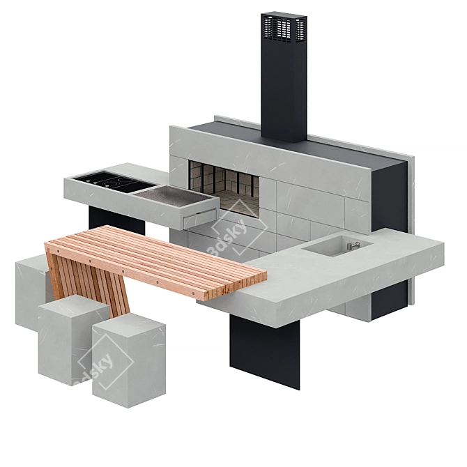 Piasentina Outdoor Kitchen Module 3D model image 1