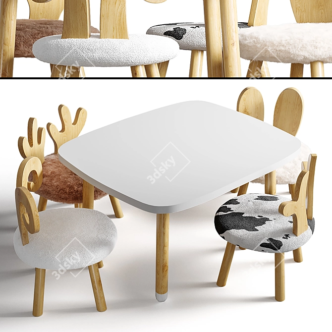 Wooden Kids Table Set, Nursery 3D model image 3