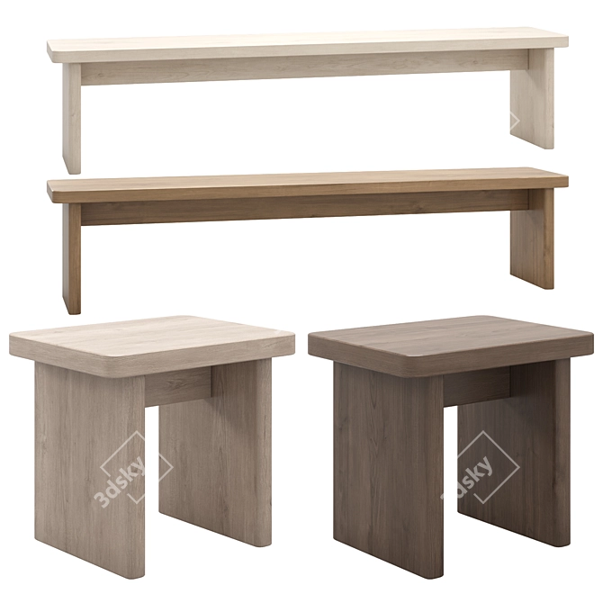  Amalfi Seating Duo: Stool & Bench 3D model image 1