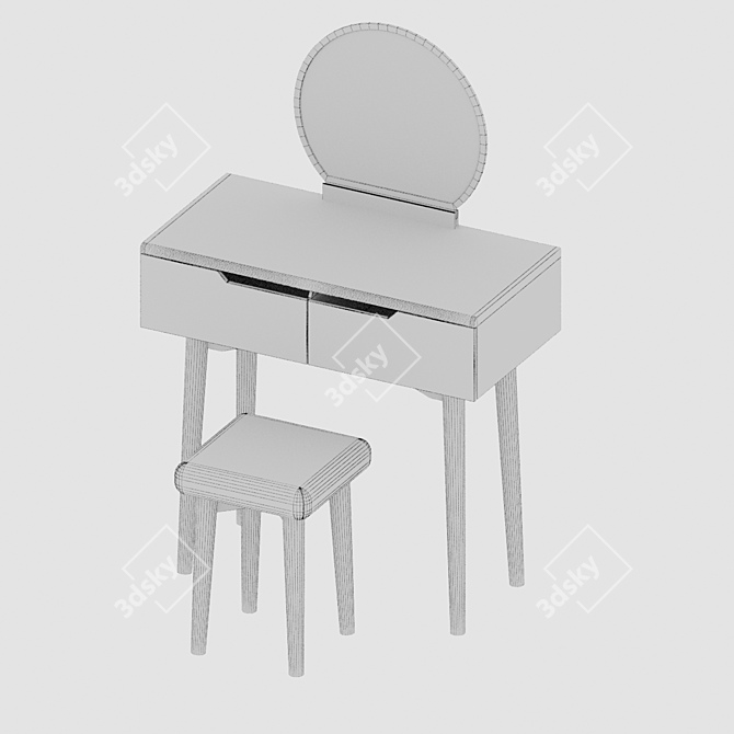 White Oak Vanity Set with Mirror 3D model image 3