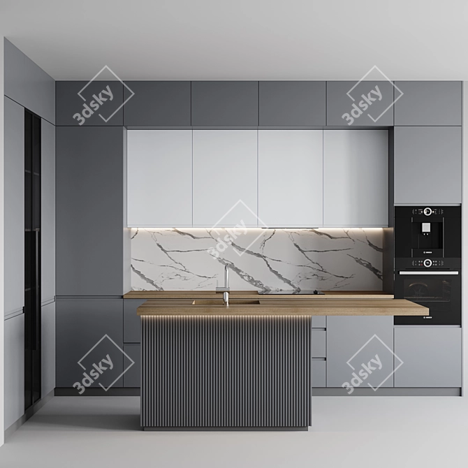 Adjustable Modern Kitchen Design 3D model image 1