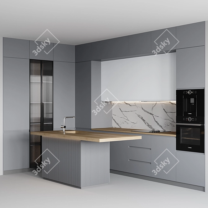 Adjustable Modern Kitchen Design 3D model image 2