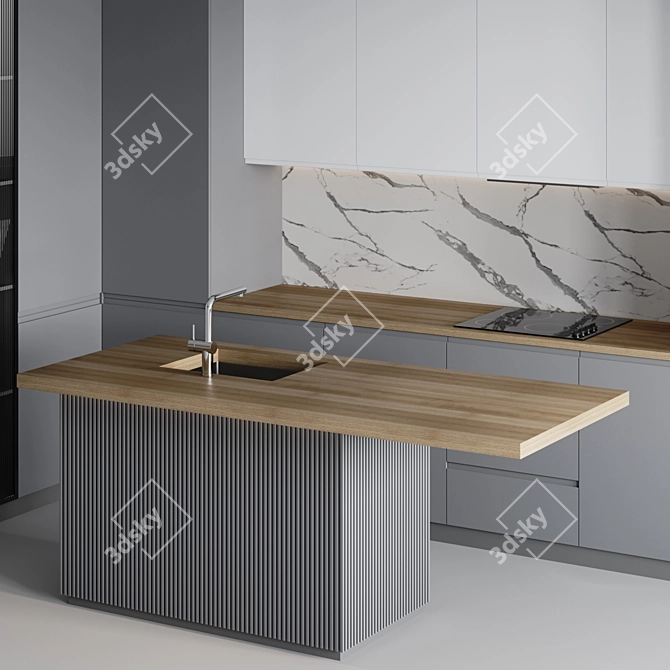 Adjustable Modern Kitchen Design 3D model image 3