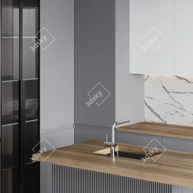 Adjustable Modern Kitchen Design 3D model image 4