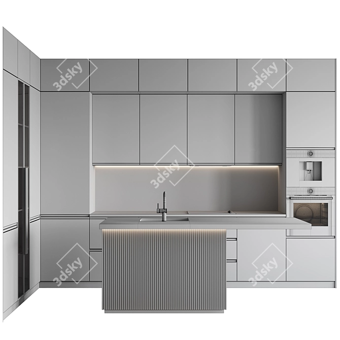 Adjustable Modern Kitchen Design 3D model image 6