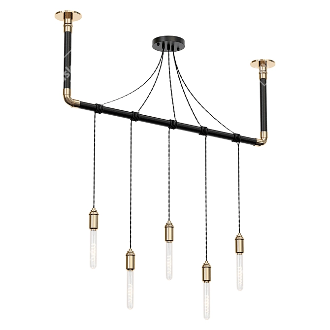 Elegant Black Brass Chandelier 3D model image 1