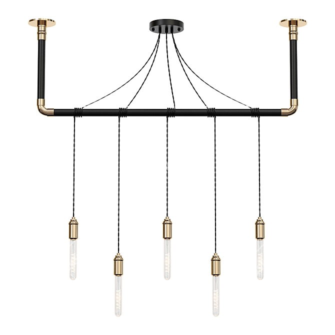 Elegant Black Brass Chandelier 3D model image 2