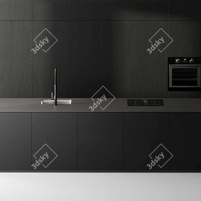 Modern Black Kitchen Set Island 3D model image 4