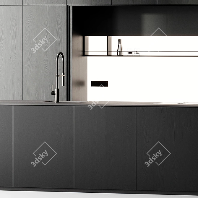 Modern Black Kitchen Set Island 3D model image 6