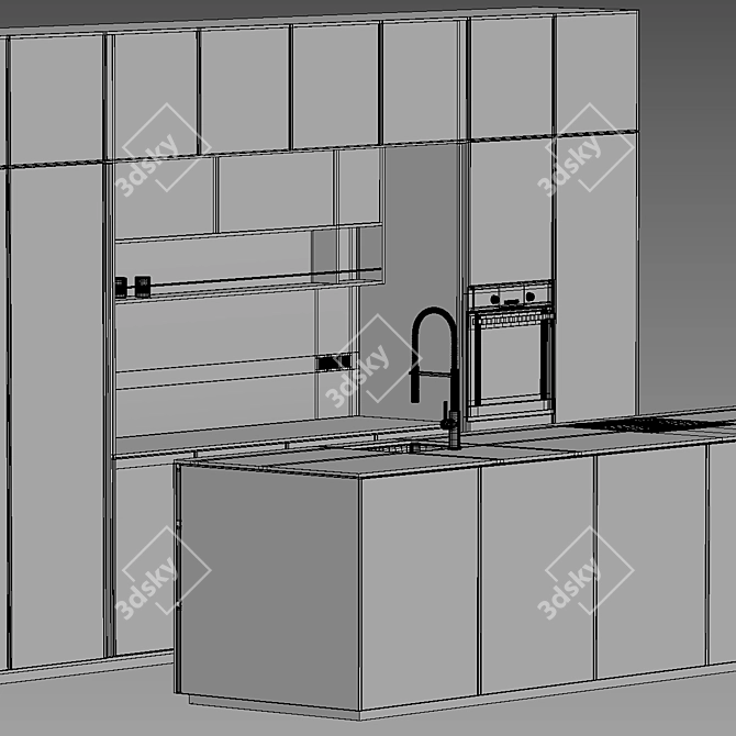 Modern Black Kitchen Set Island 3D model image 7