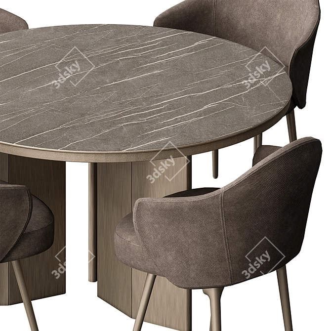 Marble Round Dining Table Set 3D model image 3