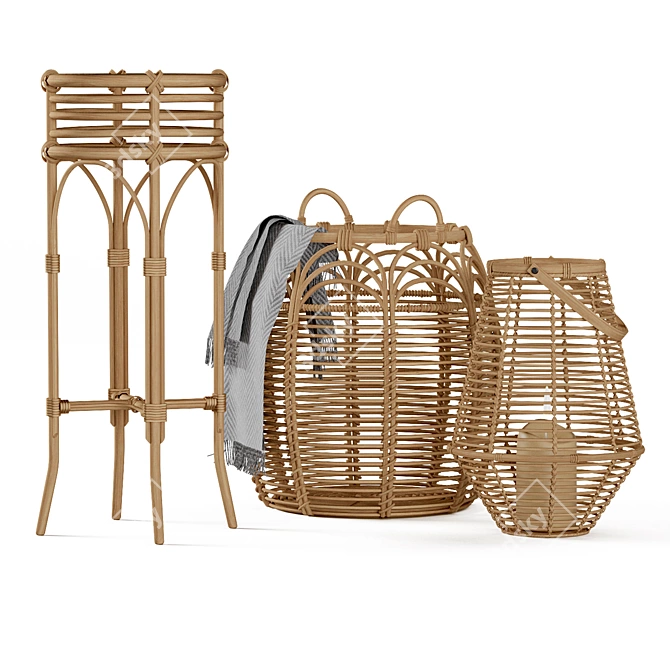 Rattan Basket Set with Stand 3D model image 4