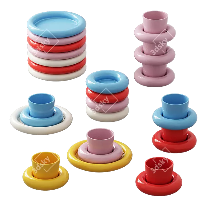 Colorful Chunky Cup & Plate Set 3D model image 1