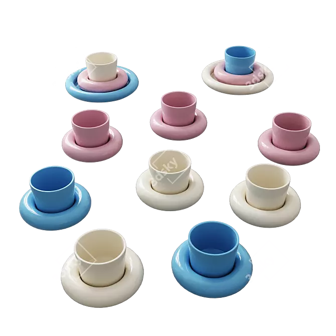 Colorful Chunky Cup & Plate Set 3D model image 2