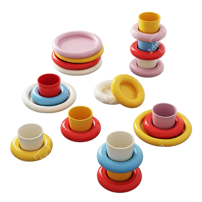 Colorful Chunky Cup & Plate Set 3D model image 3