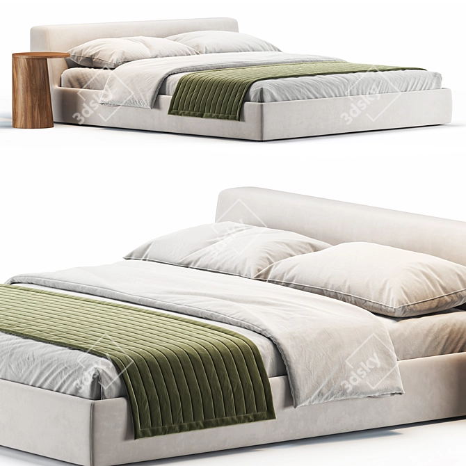 Modern Fabric Louis Bed in Vray 3D model image 2