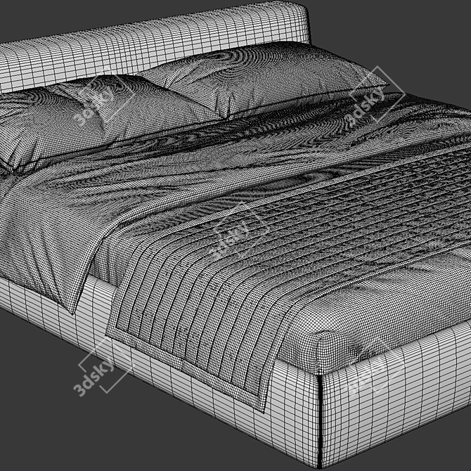 Modern Fabric Louis Bed in Vray 3D model image 3