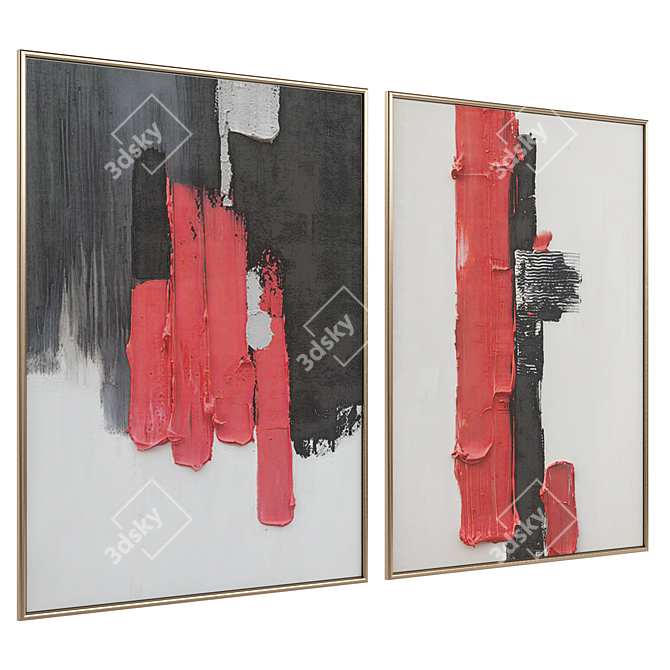 Abstract Art Canvas Set - Framed Optic Textured 3D model image 2