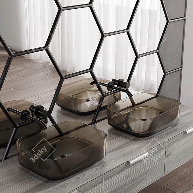 Hexagonal Mirror Bathroom Furniture Set 3D model image 3