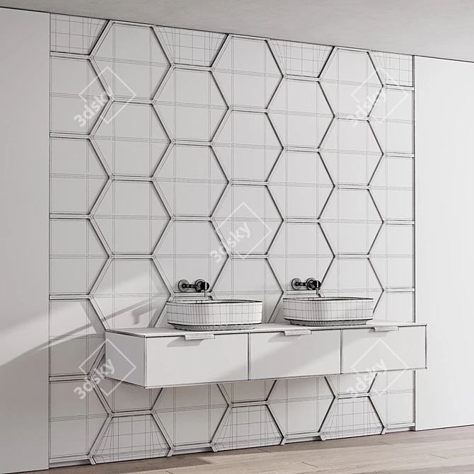 Hexagonal Mirror Bathroom Furniture Set 3D model image 4