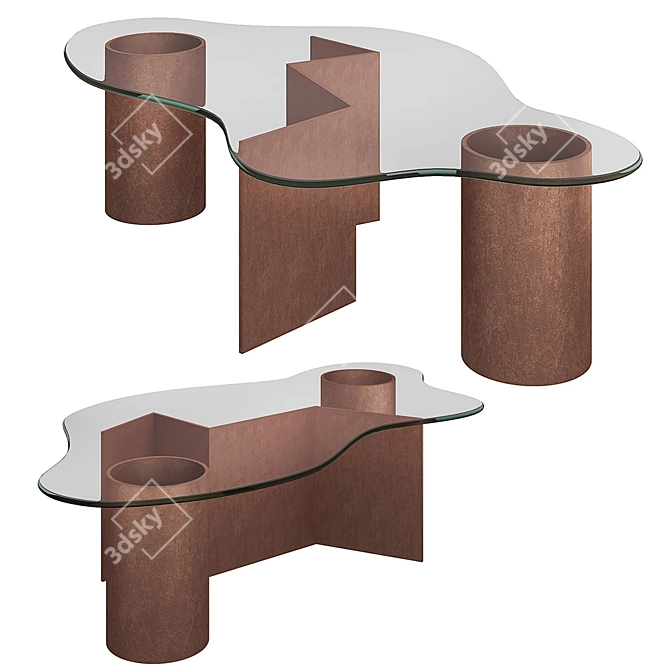 Rustic Steel and Glass Table 3D model image 1