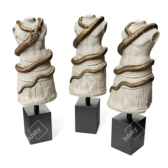 Egyptian Torso Snake Sculpture Art 3D model image 2