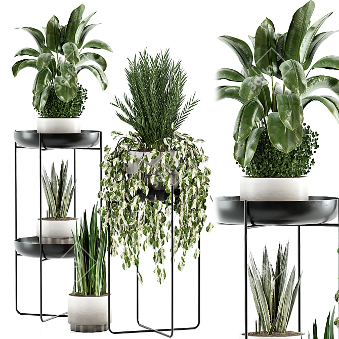 Modern Black Pot Plant Stand 3D model image 1