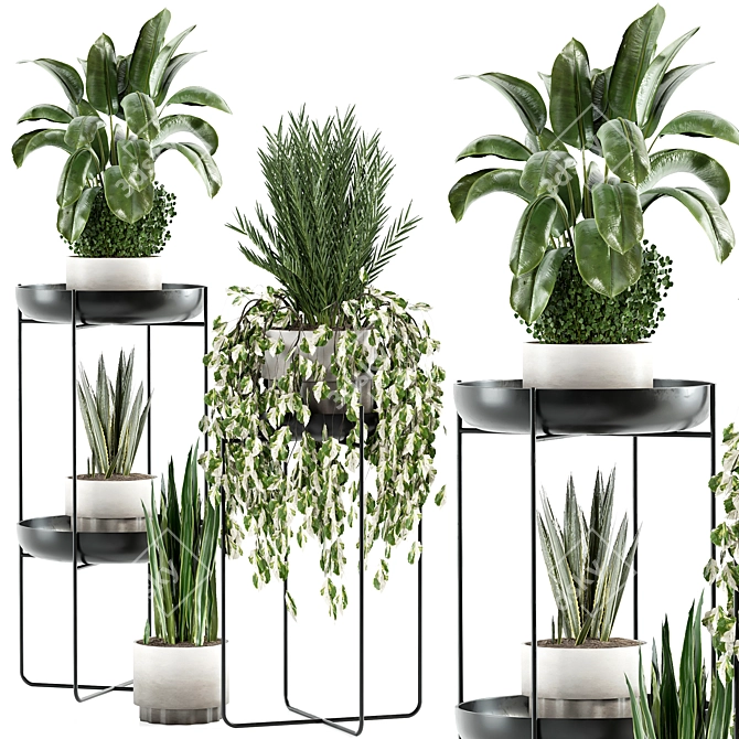 Modern Black Pot Plant Stand 3D model image 3