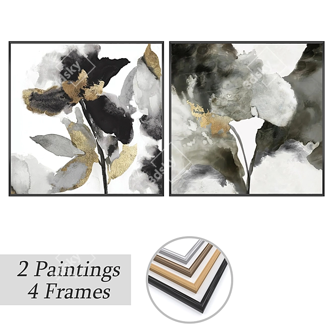 Gallery Art Set with Frames 3D model image 1